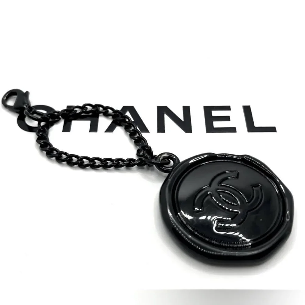 CHANEL BLACK BAG CHARM KEYCHAIN KEY RING